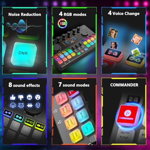Hayner-Seek Podcast Equipment Bundle for 2, Audio Mixer with XLR Dynamic Microphone, Voice Change,RGB for Vocal Recording Podcasting,Streaming Singing TikTok, PC, Smartphone COMMANDER M100 3rd - Image 5