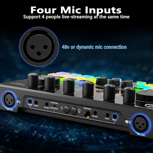 Hayner-Seek Podcast Equipment Bundle for 2, Audio Mixer with XLR Dynamic Microphone, Voice Change,RGB for Vocal Recording Podcasting,Streaming Singing TikTok, PC, Smartphone COMMANDER M100 3rd - Image 3