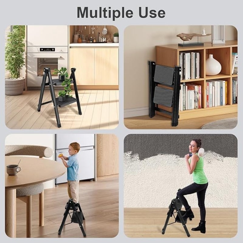 Kitchen/Closet Folding Step Stool, Heavy Duty Steel, Black, 330 Lbs Capacity with Anti-Slip Wide Pedal - Image 4