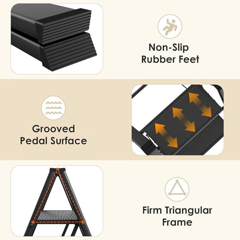 Kitchen/Closet Folding Step Stool, Heavy Duty Steel, Black, 330 Lbs Capacity with Anti-Slip Wide Pedal - Image 5