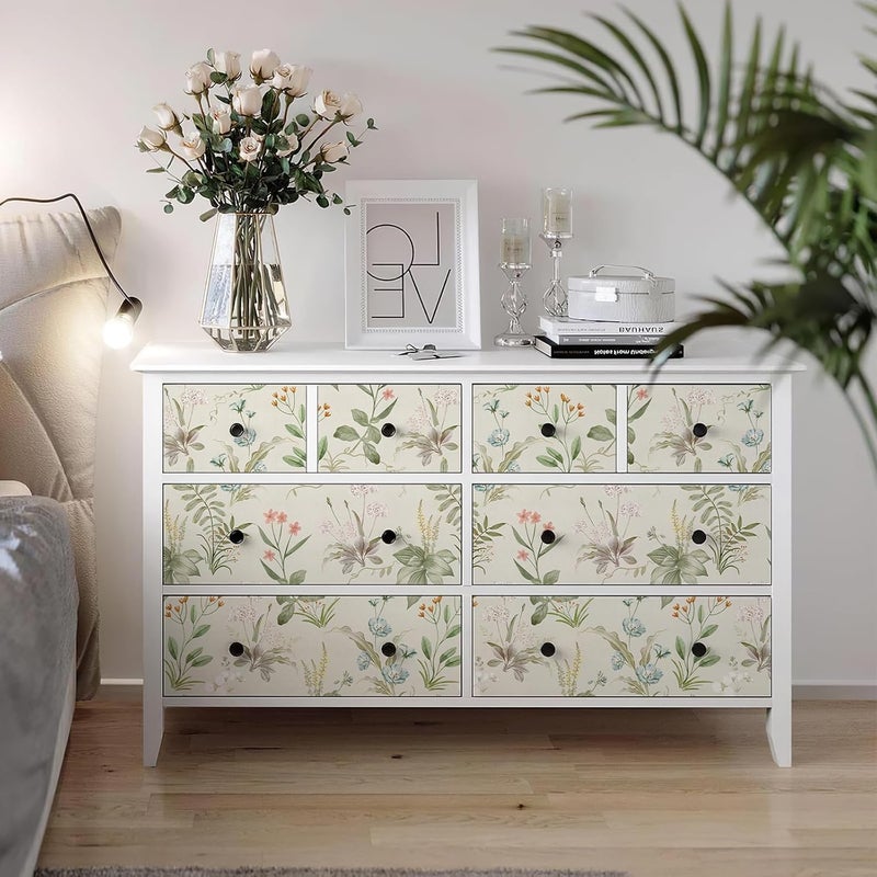 Simon&Siff Vintage Wallpaper Peel and Stick Beige Floral Contact Paper Wildflowers Botanical Wall Paper Removable Renter Friendly Wallpaper 17.3in x 9.8ft - Image 5