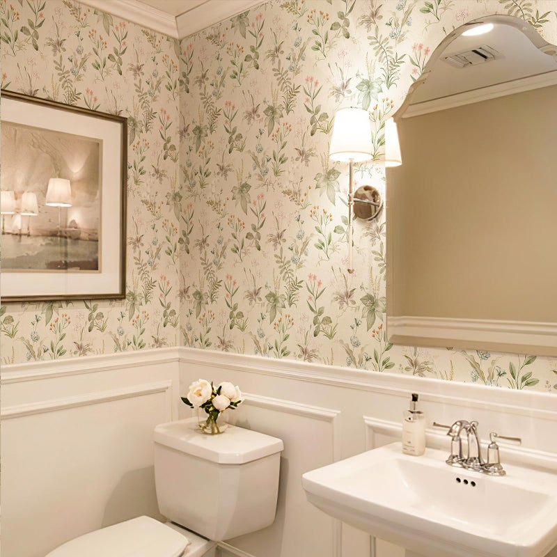 Simon&Siff Vintage Wallpaper Peel and Stick Beige Floral Contact Paper Wildflowers Botanical Wall Paper Removable Renter Friendly Wallpaper 17.3in x 9.8ft - Image 3