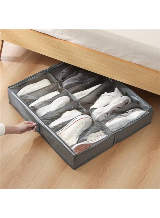 Storage bin Fabric Storage Box Fabric Shoe Box Household Underbed Transparent Shoe Organiser Foldable for Shelves, Toys, Clothes  - Image 3