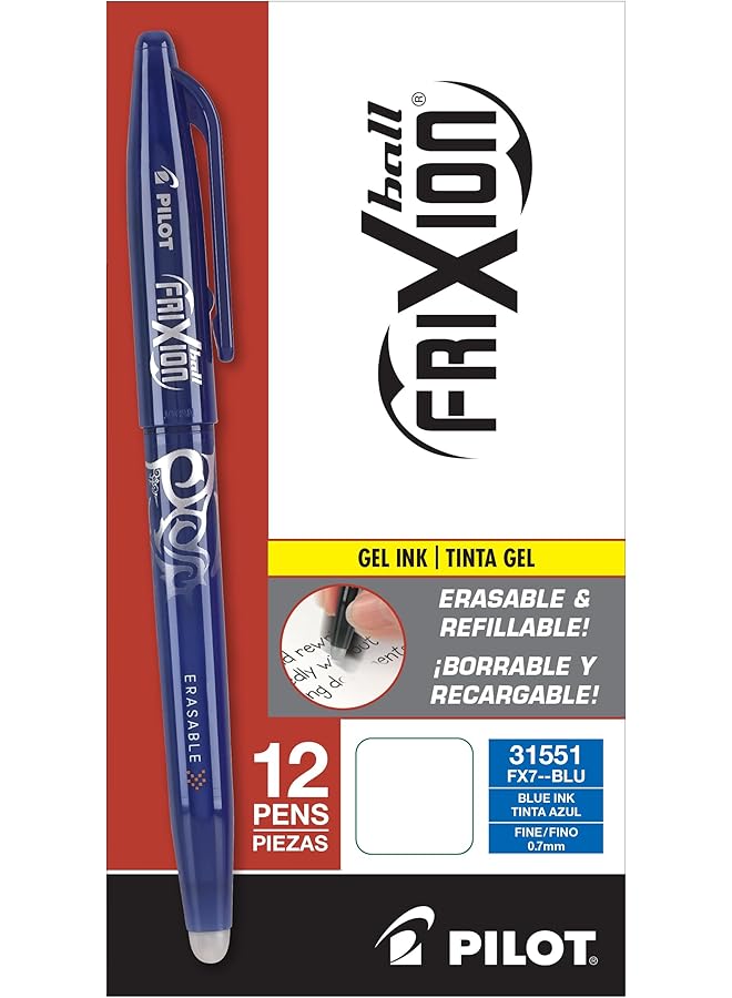 PILOT Frixion Ball Erasable And Refillable Gel Ink Stick Pens Fine Point Blue Ink 12 Count 31551 - Image 1