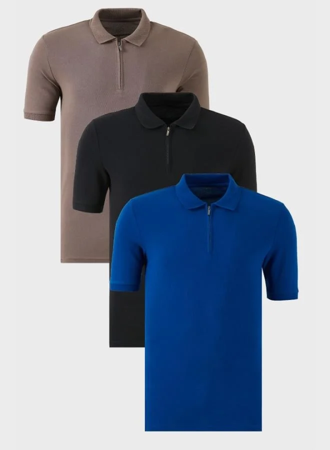 بوراتي تيشيرت بولو رجالي قطن بياقة بولو بسحاب نصفي عبوة من  قطع