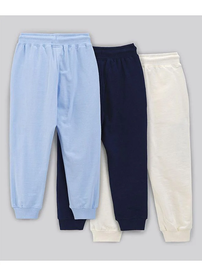 Primo Gino Primo Gino Cotton Knit French Terry Colorblock Track Pants (Pack of 3) - Blue and Off-White
