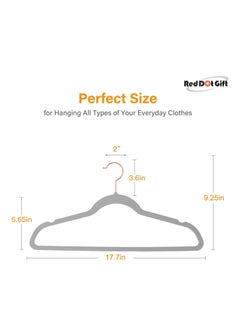 Red Dot Gift 50-Pieces Grey Color Velvet Clothes Hanger with Rose Golden 360 Degree Rotatable Hook,Durable & Slim  - Image 2