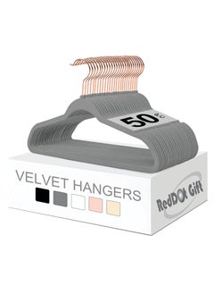 Red Dot Gift 50-Pieces Grey Color Velvet Clothes Hanger with Rose Golden 360 Degree Rotatable Hook,Durable & Slim  - Image 1