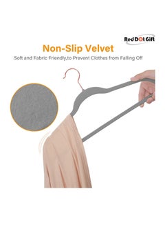 Red Dot Gift 50-Pieces Grey Color Velvet Clothes Hanger with Rose Golden 360 Degree Rotatable Hook,Durable & Slim  - Image 3