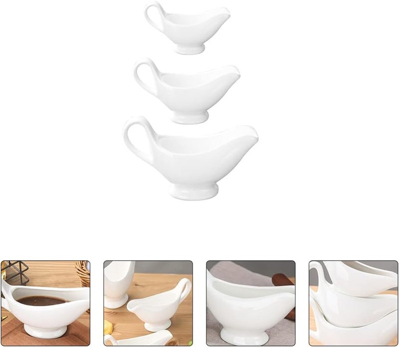 Coffee Syrup Espresso Frothing Pitcher 3pcs Gravy Boat Ceramic Sauce Boat Seasoning Sauce Gravy Bowls Portion Cups for Salad Dressings Creamer Broth Black Pepper Coffee Syrups Coffee Creamer - Image 4
