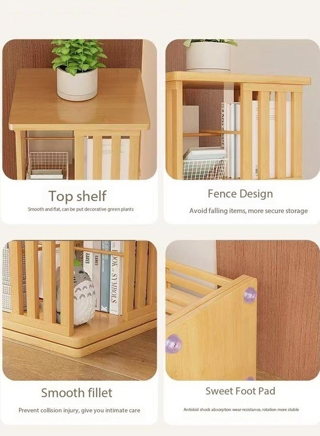 فاشون هوم 6 طبقات رف كتب قابل للدوران 360 درجة، تصميم سياج حديث وبسيط، خزانة كتب على الأرض، خزانة زاوية من الخيزران، رف عرض لغرفة المعيشة، المنزل، المكتب، 37 × 37 × 178 سم - Image 4