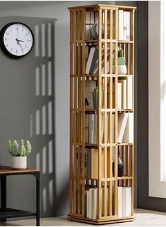 fashionhome 6 Layers 360 Degree Rotatable Bookshelf Modern Minimalist Fence Design Floor Bookcase Bamboo Corner Cabinet Display Rack for Living Room Home Office 37x37x178 cm  - Image 1