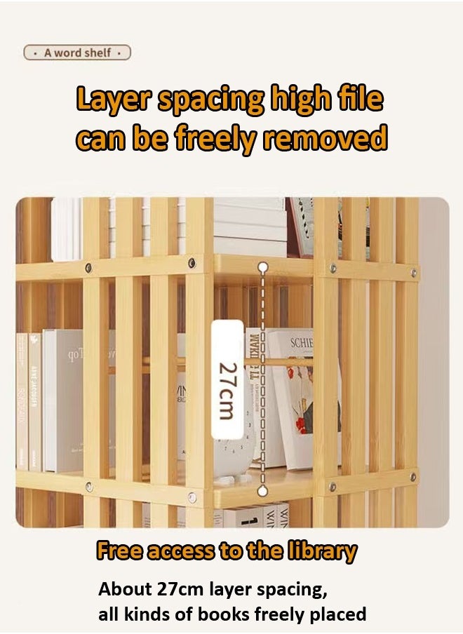 6 Layers 360 Degree Rotatable Bookshelf Modern Minimalist Fence Design Floor Bookcase Bamboo Corner Cabinet Display Rack for Living Room Home Office 37x37x178 cm