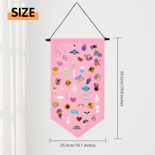 Winmany Wall Hanging Brooch Jewelry Storage Case Canvas Display Stand Enamel Pin Display Banner Holder Earrings Necklace Glitter Pin Collection Organizer (Pink) - Image 2