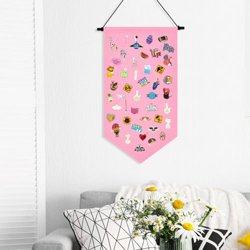 Winmany Wall Hanging Brooch Jewelry Storage Case Canvas Display Stand Enamel Pin Display Banner Holder Earrings Necklace Glitter Pin Collection Organizer (Pink) - Image 5