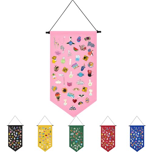 Winmany Wall Hanging Brooch Jewelry Storage Case Canvas Display Stand Enamel Pin Display Banner Holder Earrings Necklace Glitter Pin Collection Organizer (Pink) - Image 1