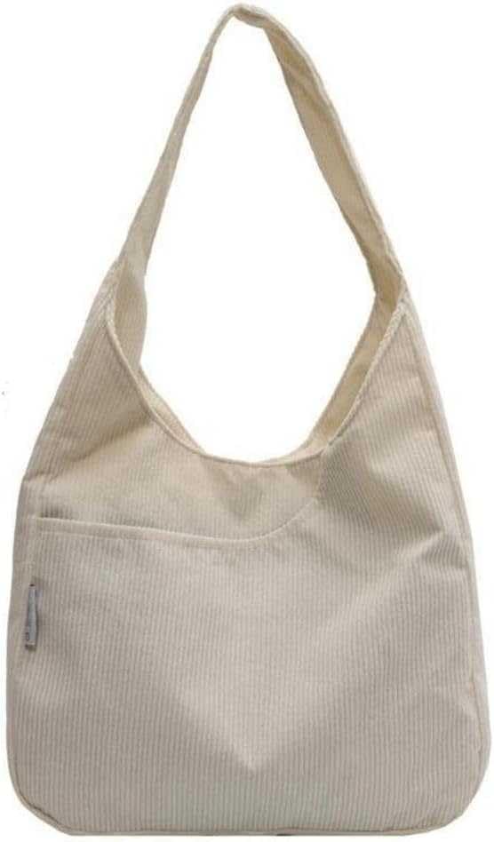 Hito Corduroy Shoulder Tote Bag Women Solid Color Snap-Button Fastening Exterior Slip Pocket Single Shoulder Strap for School & Work - Image 1