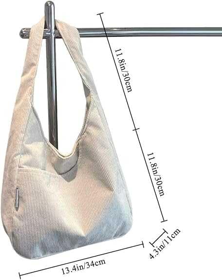 Hito Corduroy Shoulder Tote Bag Women Solid Color Snap-Button Fastening Exterior Slip Pocket Single Shoulder Strap for School & Work - Image 5