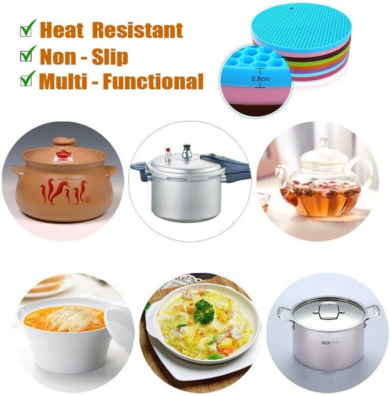 LogHog 5 Pack Extra Thick Silicone Trivets Heat Resistant Pot Holder and Oven Mitts,Trivets for Hot Dishes,Nonslip Insulation Honeycomb Rubber Hot Pads for Countertop,Multi-Purpose & Flexible Mats,BK - Image 3