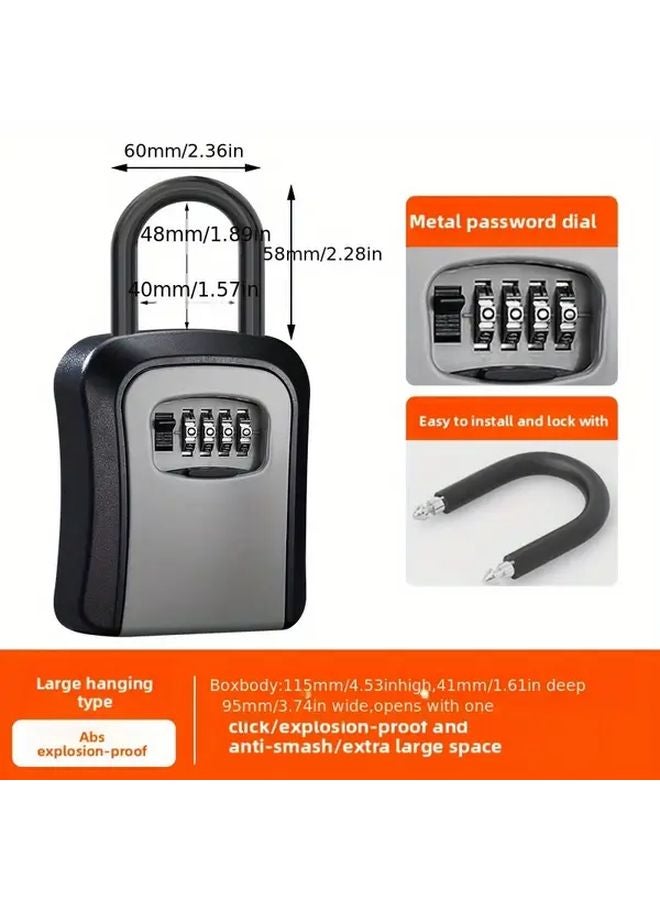 Grey Weatherproof Key Lock Box 4 Digit Resettable Code Removable Shackle Wall Mount Outdoor Security - Image 1