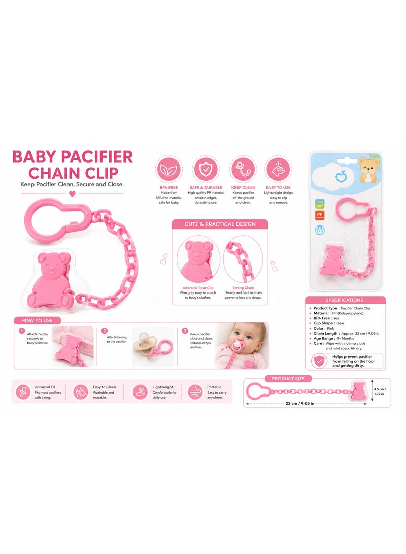 Pink Baby Pacifier Clip & Holder Chain for Ages 4+ Months, BPA Free, Secure Pacifier Strap - Image 2