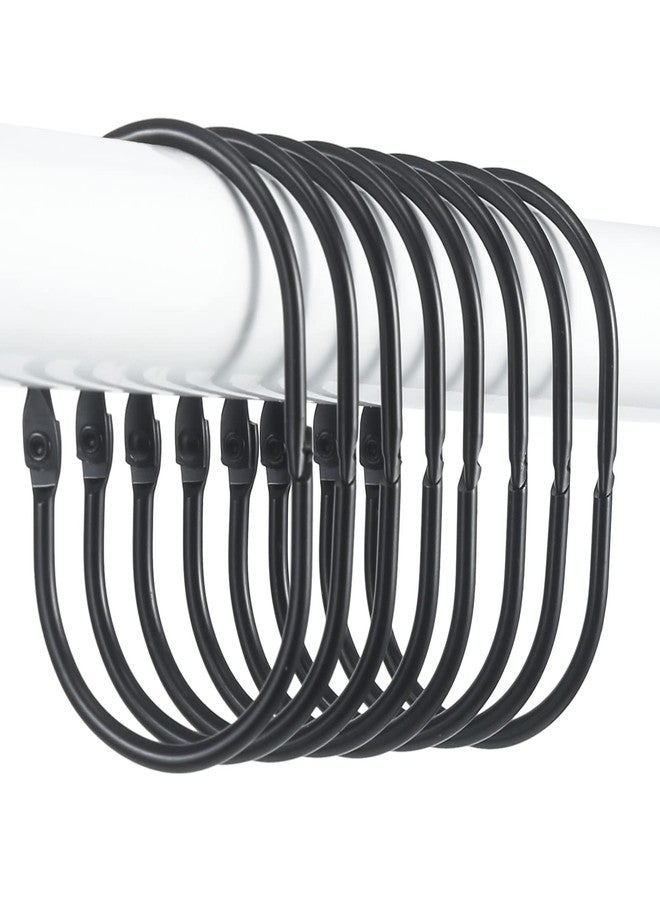 Goowin Shower Curtain Rings, 12 Pcs Shower Curtain Hooks, Oval Snap Shower Rings for Curtain, Metal Black Shower Curtain Rings Rust Proof, Glide Smoothly Shower Hooks for Shower Curtain Rod (Black) - Image 1