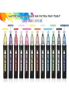 Like-It like it Outline Marker Set 12 Metallic Colours Extra Fine Point Water Based Opaque Ink Glitter Pen Set for Rock Painting Glass Mug Wood Fabric Canvas DIY Craft with Fine Medium Tip  - Image 2