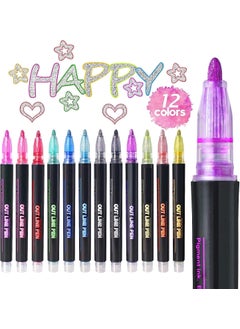 Like-It like it Outline Marker Set 12 Metallic Colours Extra Fine Point Water Based Opaque Ink Glitter Pen Set for Rock Painting Glass Mug Wood Fabric Canvas DIY Craft with Fine Medium Tip  - Image 1