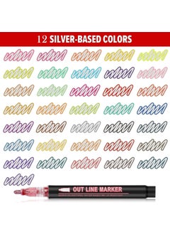 Like-It like it Outline Marker Set 12 Metallic Colours Extra Fine Point Water Based Opaque Ink Glitter Pen Set for Rock Painting Glass Mug Wood Fabric Canvas DIY Craft with Fine Medium Tip  - Image 4