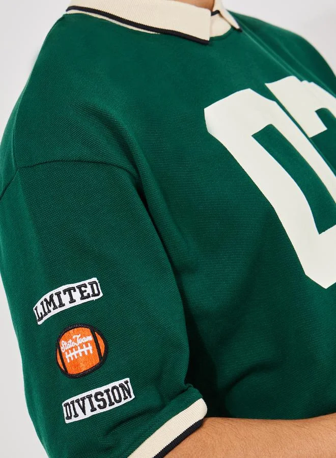 Styli Premium Heavy Pique Knit Oversized Polo with Badge Detail