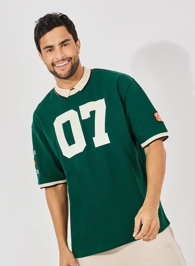 Styli Premium Heavy Pique Knit Oversized Polo with Badge Detail