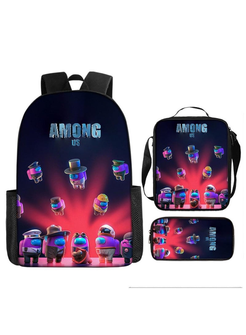 3-Piece Among Us student backpack cartoon backpack children's backpack shoulder bag- - Image 1