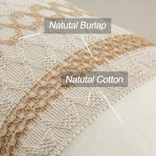 Mayler Yee Lumbar Throw Pillow Covers 12 x 20 Inch 1PC for Farmhouse Living Room, Cotton & Burlap Textured Striped Woven Boho Pillow Covers (Beige & Brown, Triple Striped) - Image 5