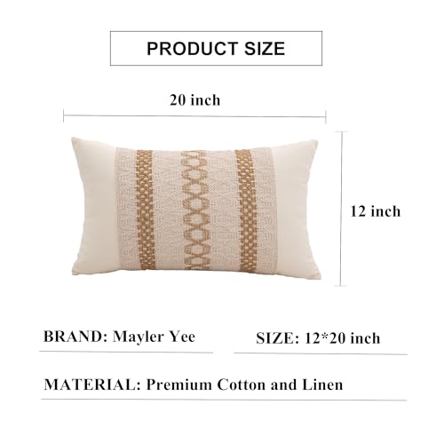 Mayler Yee Lumbar Throw Pillow Covers 12 x 20 Inch 1PC for Farmhouse Living Room, Cotton & Burlap Textured Striped Woven Boho Pillow Covers (Beige & Brown, Triple Striped) - Image 3