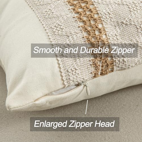 Mayler Yee Lumbar Throw Pillow Covers 12 x 20 Inch 1PC for Farmhouse Living Room, Cotton & Burlap Textured Striped Woven Boho Pillow Covers (Beige & Brown, Triple Striped) - Image 4