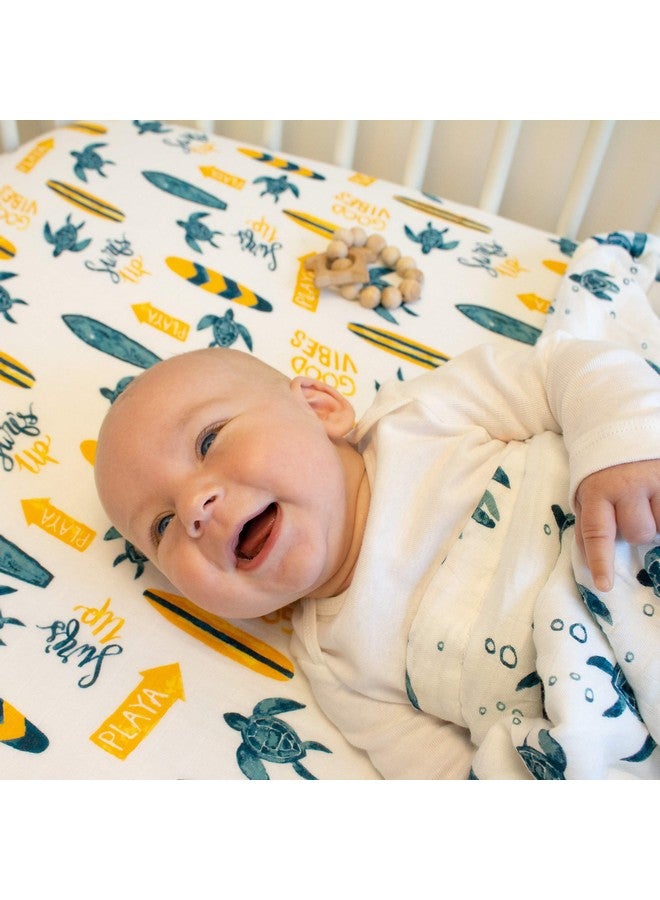 Bebe au Lait Bebe au Lait Oh So Soft Muslin Crib Sheet, Surf - Image 3