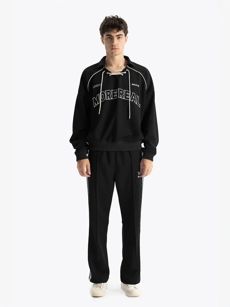 Giesto GIESTO Drawstring Neckline Printed Sweatshirt