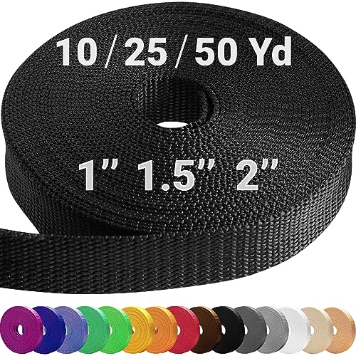 TECEUM 1 Inch Webbing – Black – 25 Yards – 1” Webbing for Climbing Outdoors Indoors Crafting DIY nw - Image 1
