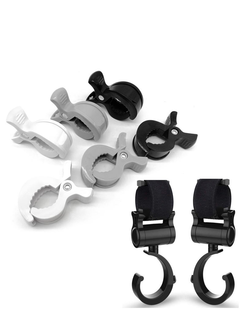 Excefore Buggy Grippers & Pram Clips Set 6 Stoller Clips & 2 Hooks Pram Muslin Blanket Clamps Stroller Pegs to Hook Toys Cover Toys  - Image 1