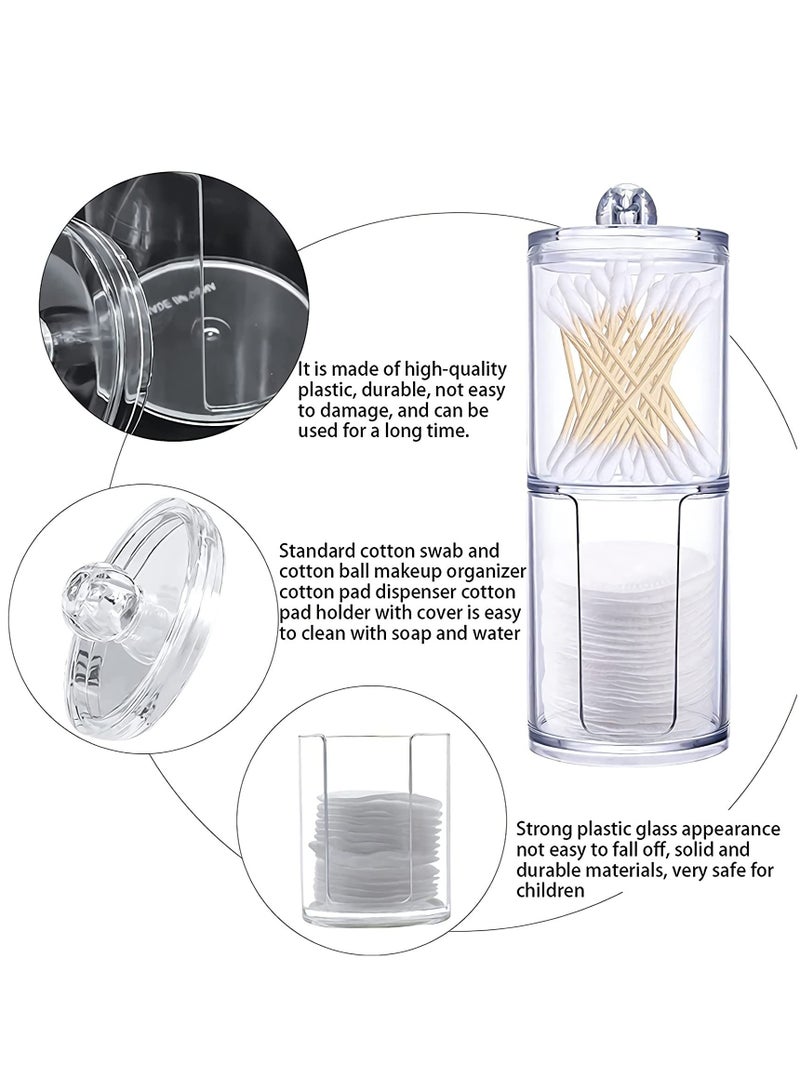KASTWAVE Acrylic Makeup Organiser, Bathroom Storage Jars with Lid, Stackable Cotton Pad Holder, 2PCS Cotton Bud Holder, Dressing Table Storage for Cotton Ball Pad Bud Swabs - Image 2