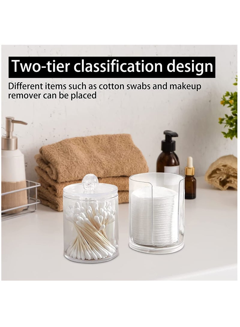 KASTWAVE Acrylic Makeup Organiser, Bathroom Storage Jars with Lid, Stackable Cotton Pad Holder, 2PCS Cotton Bud Holder, Dressing Table Storage for Cotton Ball Pad Bud Swabs - Image 3