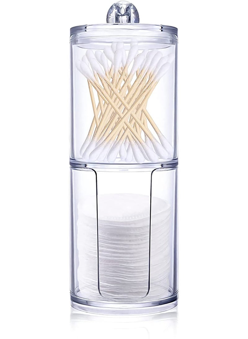 KASTWAVE Acrylic Makeup Organiser, Bathroom Storage Jars with Lid, Stackable Cotton Pad Holder, 2PCS Cotton Bud Holder, Dressing Table Storage for Cotton Ball Pad Bud Swabs - Image 1
