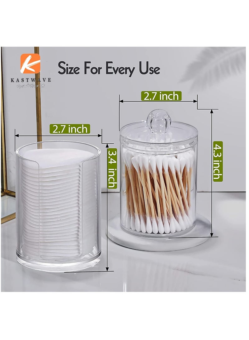 KASTWAVE Acrylic Makeup Organiser, Bathroom Storage Jars with Lid, Stackable Cotton Pad Holder, 2PCS Cotton Bud Holder, Dressing Table Storage for Cotton Ball Pad Bud Swabs - Image 4