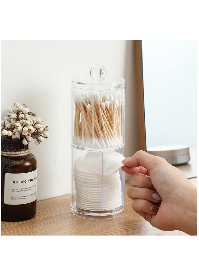 KASTWAVE Acrylic Makeup Organiser, Bathroom Storage Jars with Lid, Stackable Cotton Pad Holder, 2PCS Cotton Bud Holder, Dressing Table Storage for Cotton Ball Pad Bud Swabs - Image 5