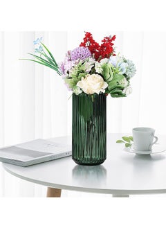 Garlo Flower Vase 20cm Green Thickened Hand Blow Glass Vase Round Vintage Striped Bottles for Bookshelf,Dinner Table,Indoor Office Desktop,Meeting Room,Bathroom,Countertop,Home  - Image 2