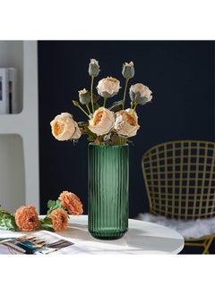 Garlo Flower Vase 20cm Green Thickened Hand Blow Glass Vase Round Vintage Striped Bottles for Bookshelf,Dinner Table,Indoor Office Desktop,Meeting Room,Bathroom,Countertop,Home  - Image 5
