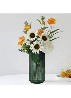 Garlo Flower Vase 20cm Green Thickened Hand Blow Glass Vase Round Vintage Striped Bottles for Bookshelf,Dinner Table,Indoor Office Desktop,Meeting Room,Bathroom,Countertop,Home  - Image 4