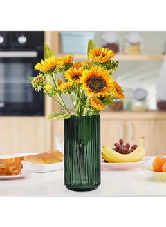 Garlo Flower Vase 20cm Green Thickened Hand Blow Glass Vase Round Vintage Striped Bottles for Bookshelf,Dinner Table,Indoor Office Desktop,Meeting Room,Bathroom,Countertop,Home  - Image 3