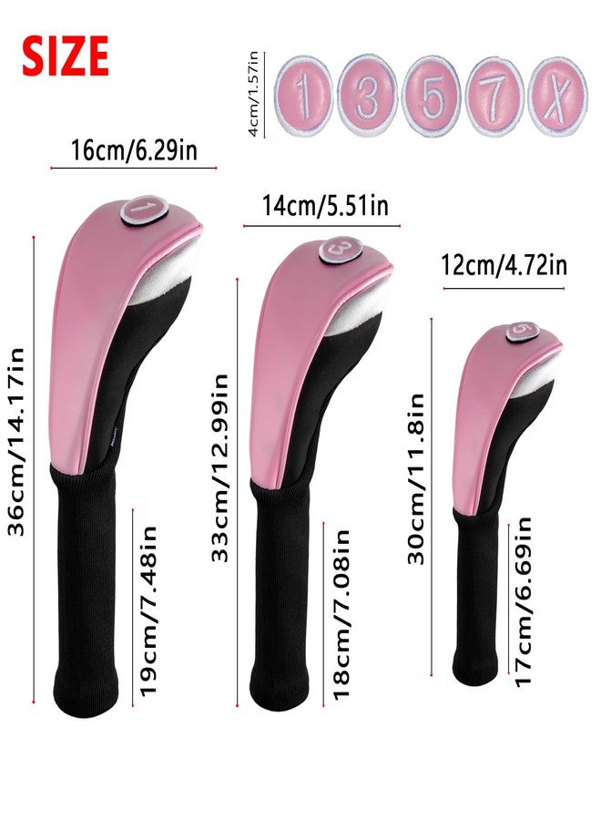 Andux 3pcs/Set PU Golf Wood Club Head Covers with Long Neck Pink - Image 2