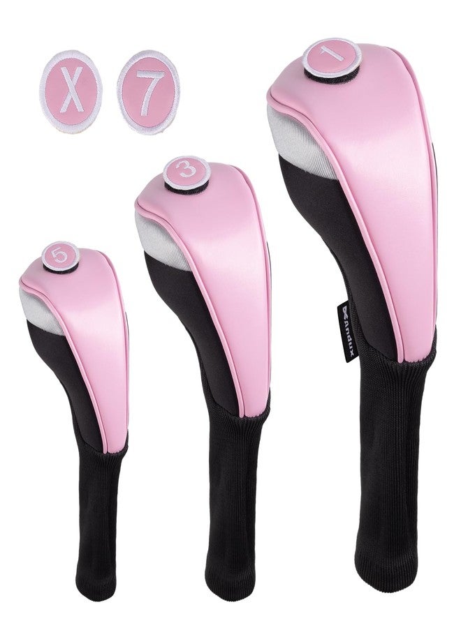Andux 3pcs/Set PU Golf Wood Club Head Covers with Long Neck Pink - Image 1
